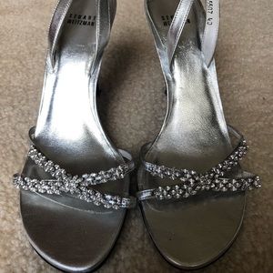 Stuart Weitzman Silver Jewerly Strappy Heels